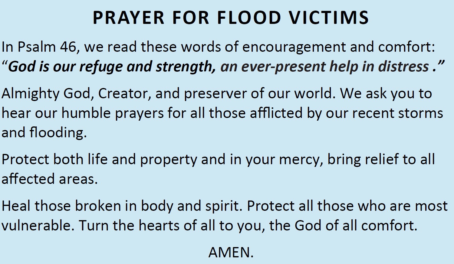 Prayer for Flood Victims – St Kateri Catholic Church